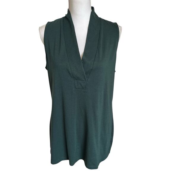 Cabi Tank Top Size Large Style 3063 Forest Green Stretch Knit Placket V Neck - Picture 1 of 10